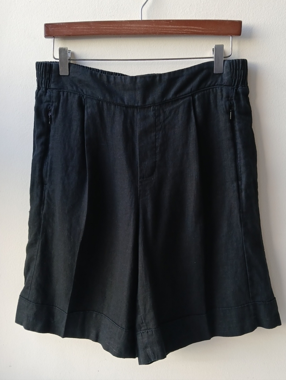 Athleta Playa Bermuda Shorts Black Linen Women's 12